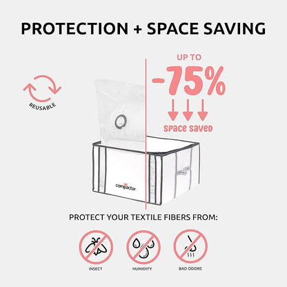 Compactor Vacuum Bags + Semi-Rigid Box, Space Saving Storage Bags, Seal Bags Compression for Comforters and Blankets, Sealer Clothes Storage, Size M, 125L | White