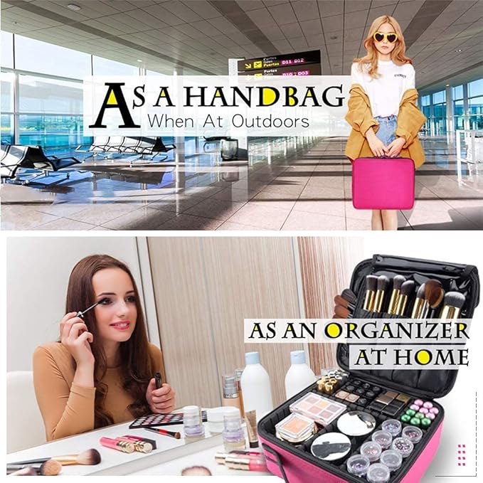 gzcz Travel Makeup Bag,Portable Makeup Case for Women,Professional Cosmetic Train Case Organizer Artist Storage Bag With Adjustable Dividers Brushes Toiletry Jewelry Digital Accessories