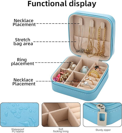 Bridesmaid Proposal Gifts Travel Jewelry Case Jewelry Travel Organizer Small Bachelorette party Jewelry Box Bridesmaid Gift Boxes Mini Storage Organizer Storage Box (6, White&Blue)