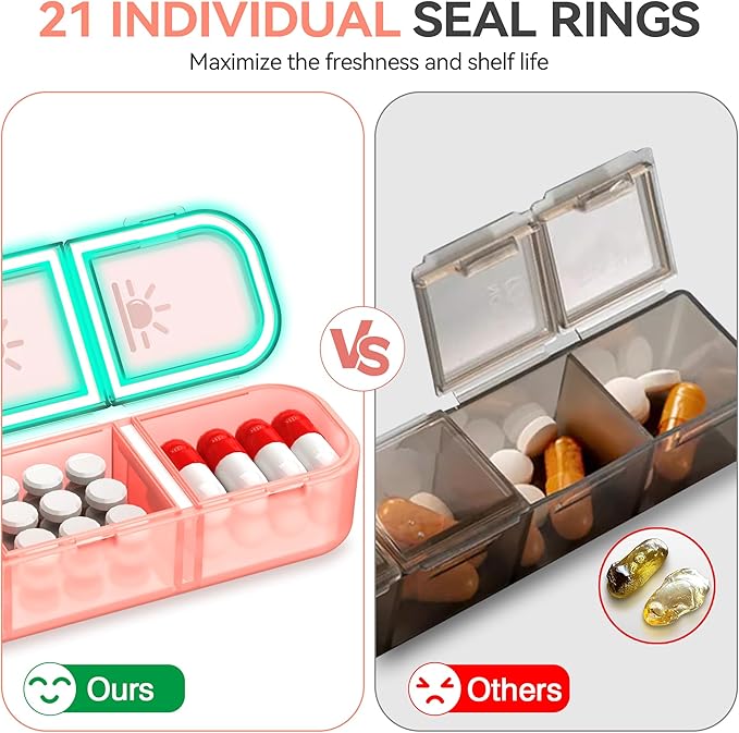 Pill Organizer 3 Times A Day, 7 Day Pill Box - GloDeals Weekly Pill Organizer, Portable Removable Daily Medicine Container Dispenser Case for Vitamin Fish Oil Supplement, Pink