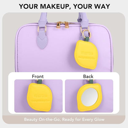 Travel Makeup Bag for Women Fashion Large Capacity Pouch Open Flat Cosmetic Portable Organizer Waterproof Large Opening Storage Toiletry Bags Vertical Free-Standing Brush Holder for Easy Access Purple