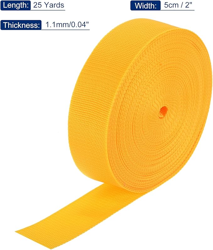 MECCANIXITY Lightweight Polypropylene Webbing Strap 2" 25 Yard Backpack Strapping Band Dark Yellow for Outdoor Luggage Cargo Straps
