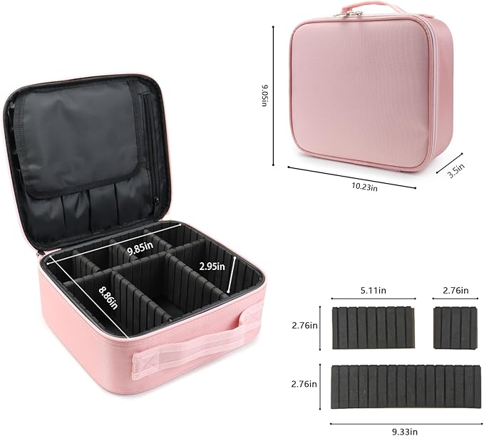 Travel Makeup Case 5 Layers Portable Makeup Train Case Cosmetic Bag Organizer Storage for Women with Adjustable Dividers and Shoulder Strap for Toiletry Travel Accessories(pink)