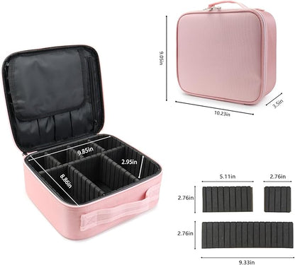 Travel Makeup Case 5 Layers Portable Makeup Train Case Cosmetic Bag Organizer Storage for Women with Adjustable Dividers and Shoulder Strap for Toiletry Travel Accessories(pink)