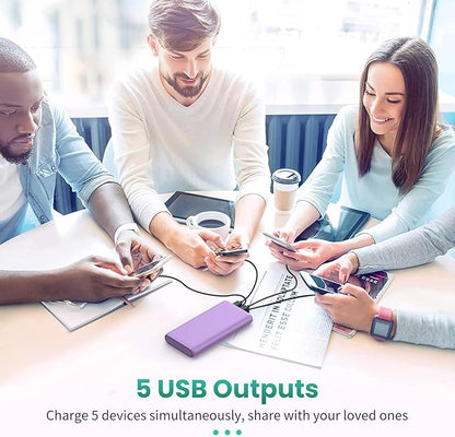 Portable Charger 38800mAh,LCD Display Power Bank,5 USB Outputs Battery Pack Backup, USB-C 3A in&out Travel Essential Portable Phone Charger For iPhone 17/16/15/14/13 Pro,Android Samsung Galaxy-Purple