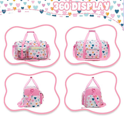 Kid's Luggage Set 3 Piece Suitcase Set 16" Hardside Luggage with Spinner Wheels Girls Carry on Toddler Travel Rolling Suitcase with Duffle Bag Neck Pillow Airline Approved