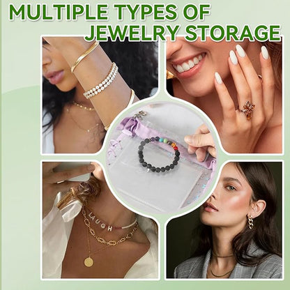 Jewelry Organizer Storage Case Travel Clear Earring Organizer Case Transparent Jewelry Storage Book with Small Clear Zippered Pouch (Purple, with 48 Pcs large Jewelry Pouches)