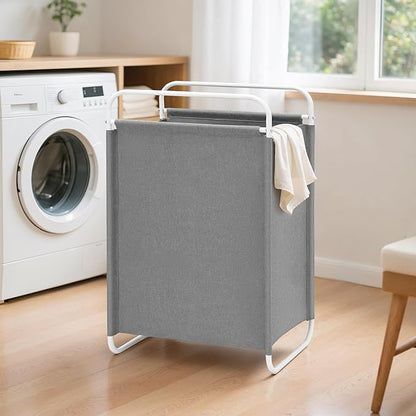 STO STO Laundry Hamper, 75L Laundry Basket with Coated Fabric Bag, Lightweight Portable Dirty Clothes Hamper, Laundry Bin with Metal Frame for Laundry Room, Bedroom, Closet and Dorm, Gray Fabric