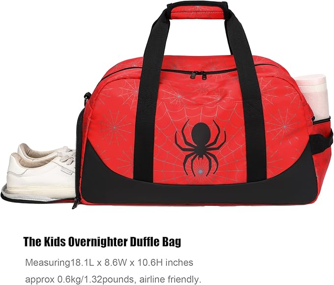 Octsky Kids Sports Gym Bag Boys Girls Overnight Weekend Bag with Shoe Compartment Small Soccer Duffel Football Bag, Spider red