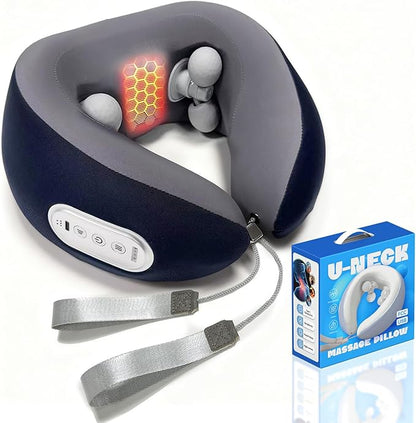 Neck Massager for Pain Relief deep Tissue, Neck Pillow Airplane with Heat and kneading, Neck Support Pillow for Sleeping Traveling Office & Home, Ideal Chrismas Gifts for Women and Men (Dark Blue)