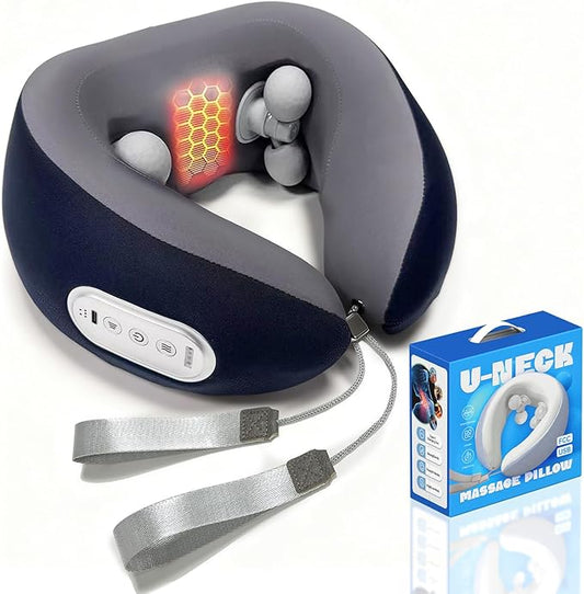 Neck Massager for Pain Relief deep Tissue, Neck Pillow Airplane with Heat and kneading, Neck Support Pillow for Sleeping Traveling Office & Home, Ideal Chrismas Gifts for Women and Men (Dark Blue)