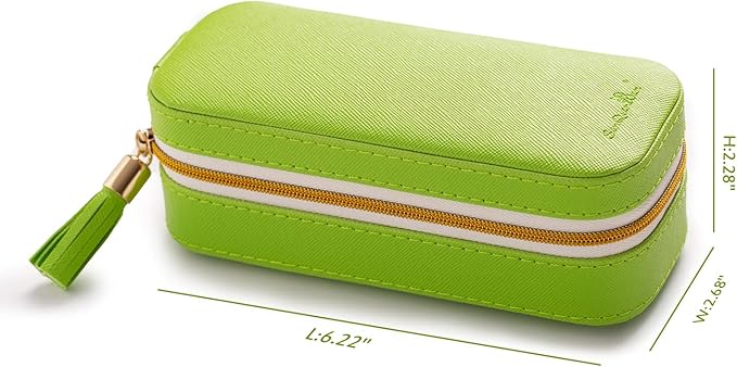 BONNY DODO Small Travel Jewelry Organizers Box for women with PU Leather Portable Mini Jewelry Case with compartments for Necklace Rings Earrings,Luxury Giftable boxes. (Grass green, S)