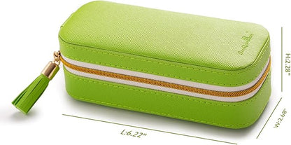 BONNY DODO Small Travel Jewelry Organizers Box for women with PU Leather Portable Mini Jewelry Case with compartments for Necklace Rings Earrings,Luxury Giftable boxes. (Grass green, S)