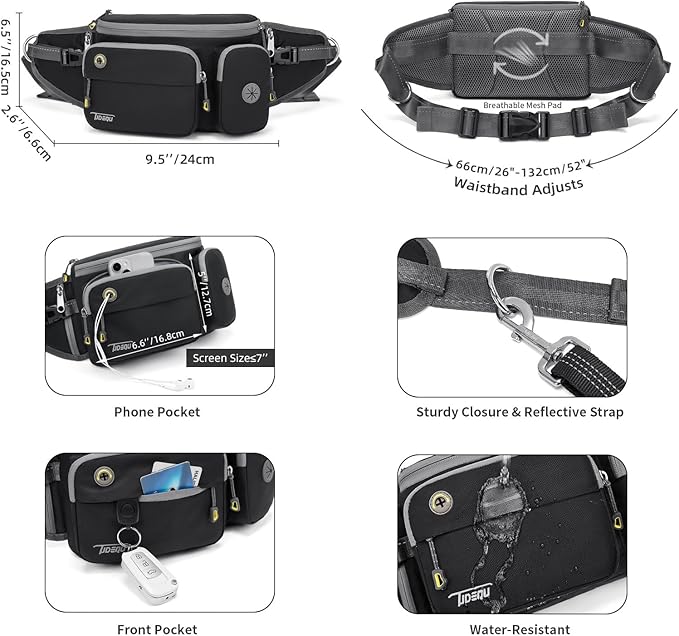 TUDEQU Hiking Fanny Pack for Men Women Large Hiking Waist Packs Adjustable Mens Fanny Pack Crossbody with Water Bottle Holders Waist Bag for Men for Travel Running Cycling