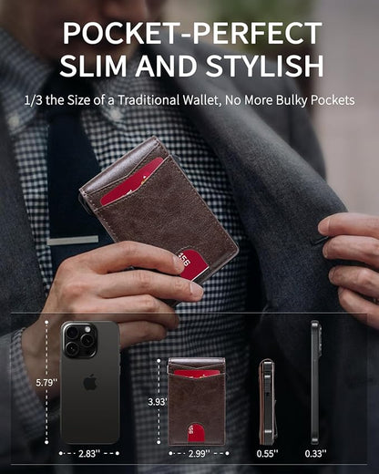 MNGARISTA Wallet for Men,Slim Minimalist Bifold Wallet with RFID Blocking,Pop-Up Credit Card Holder with ID Window & Money Clip,Magnetic Flip Metal Wallet for 11-13 Cards,Gifts for Men-Brown