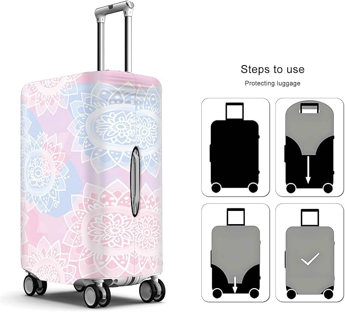 Pink Blue Mandala Luggage Cover Travel Essentials Suitcase Protector Washable Anti Scratch Protective Sleeve Baggage Wrap Fits 22-24 Inch Suitcase Covers Luggage Skins Travel Accessories
