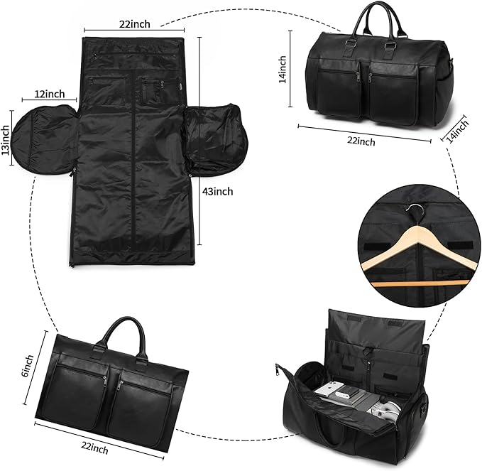 seyfocnia Convertible Travel Garment Bag,Carry on Garment Duffel Bag for Men Women - 2 in 1 Hanging Suitcase Suit Business Travel Bag