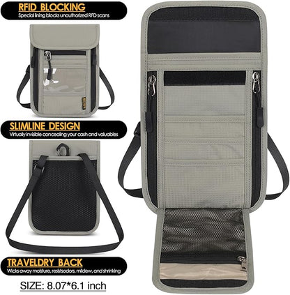 Travel Neck Wallet RFID Blocking – Hidden Passport Holder & Anti-Theft Money Pouch for Men & Women, Lightweight Concealed Undergarment Organizer with Adjustable Strap, Secure Document Holder