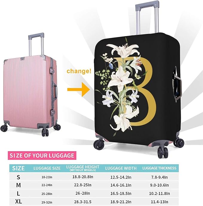 Decorative B Suitcase Protectors Elastic Washable Luggage Covers With Concealed Zippers For 18-32 Inch Luggage (Size Xl: Fits 29-32 Inch)