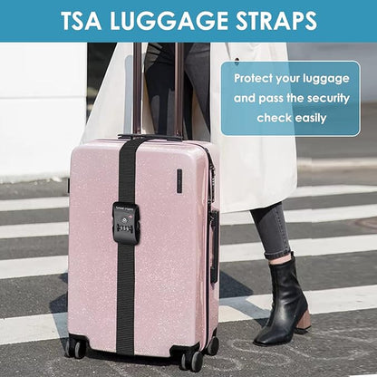 Travel Inspira Luggage Straps for Suitcases with TSA Lock, Protect Your Luggage Anti-Burst, High Visibility Color, Easy to Identify Luggage Adjustable Heavy Duty Belt for 20-32 Inch Suitcases