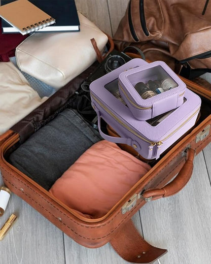 Travel Clear Makeup Bag Set, TSA Approved Cosmetic Bag Case with Zipper Portable Makeup Pouch Toiletry Bag Women Traveling Cosmetic Organizer Storage Bag Car Organizer Car Essentials for Women