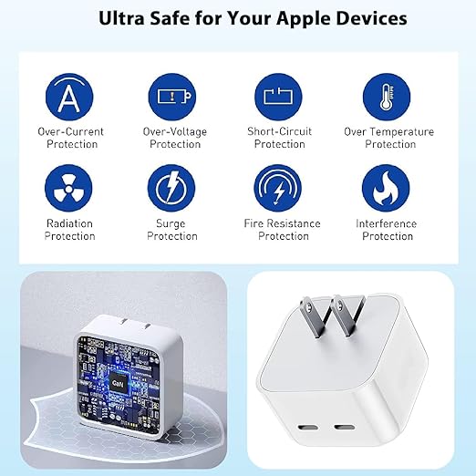 iPhone Charger Fast Charging, 40W Dual USB C Wall Charger Apple MFi Certified Dual USB-C Port Power Adapter with 2Pack 6FT USB-C to Lightning Cable for iPhone 14 Plus/13/12/11/XS/XR/X/iPad Wall Block