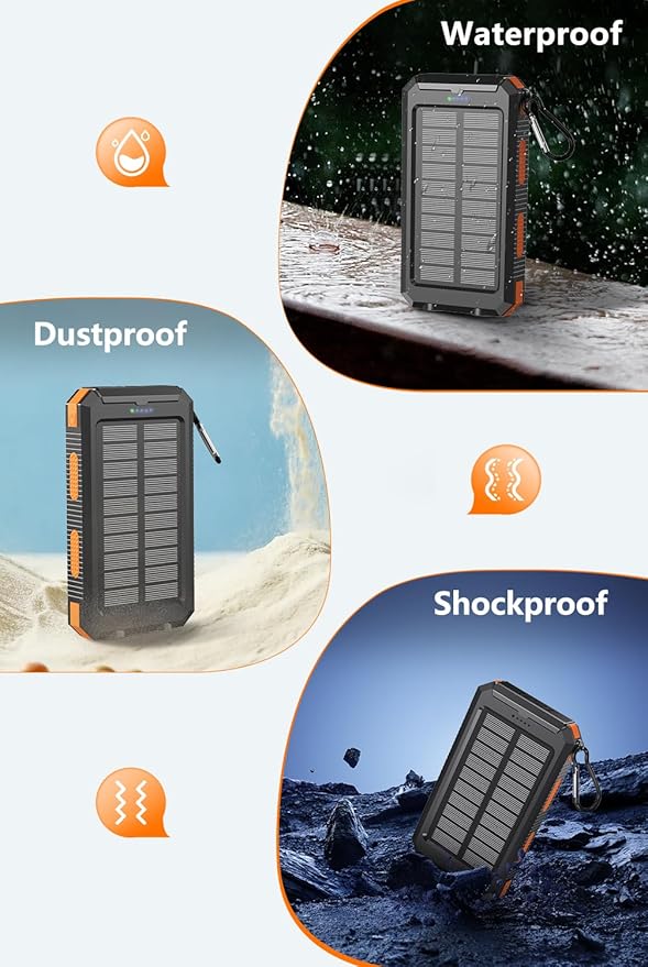 Power Bank 38800mAh Solar Portable Charger with USB-C Fast Charging Compatible with iPhone, Samsung, with 2 LED Flashlights and IPX5 Waterproof External Backup Battery Pack Perfect for Camping, Hiking