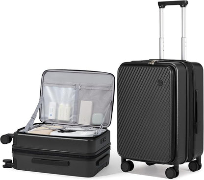 mixi 20 Inch Expandable Carry On Luggage PC Hard Shell Suitcase Top Opening Rolling Travel Suitcases with Spinner Wheels & TSA Lock, Black