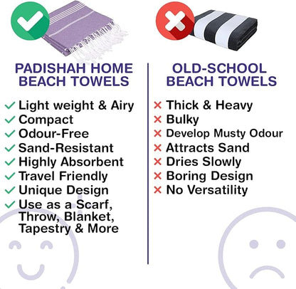 Turkish Beach Towels, Pack of 2 | Oversized, Quick Dry, Sand Free | 100% Cotton, Large 38x71 Towels for Beach, Pool, Travel | Ultra-Soft, Compact, and Absorbent | Purple