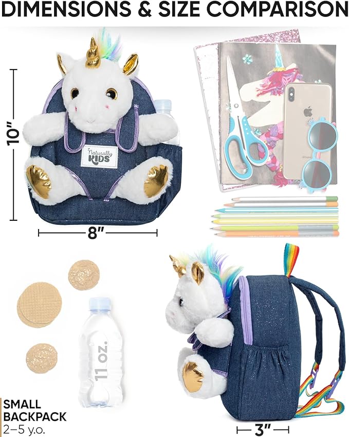 Naturally KIDS Unicorn Toys, 3 Year Old Girl Gifts, Birthday Gifts for 2 Year Old Girls, Toddler Unicorn Backpack