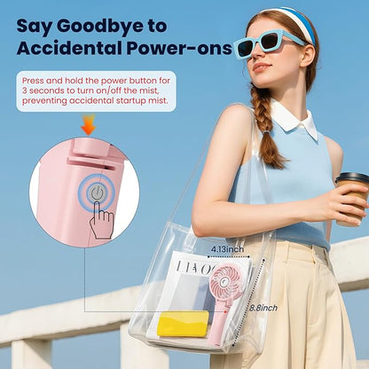 HandFan Upgraded Portable Handheld Misting Fan, Rechargeable Personal Mister Fan, Spray Water Mist Fans, Foldable Electric Mini Cooling Hand Fans for Summer Beach Travel Concerts Disney(Pink)