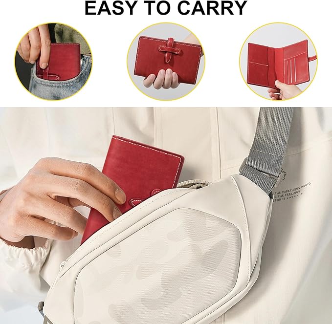 Leather Passport Holder for Travel Women Men, RFID Blocking Card Slot, Top-Grain leather with Magic Buckle, Boarding Pass Pocket,Retro Passport Wallet,Red
