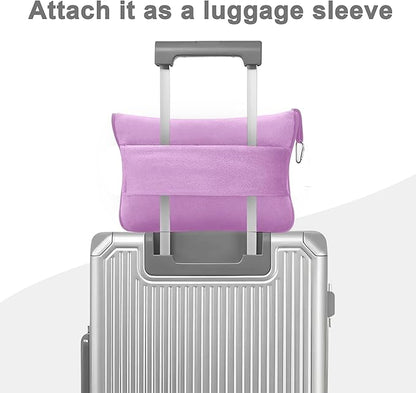 Travel Blanket and Pillow Compact, Premium Soft 2 in 1 Airplane Blanket with Soft Bag Pillowcase，Hand Luggage Sleeve and Backpack Clip (Solid Purple)
