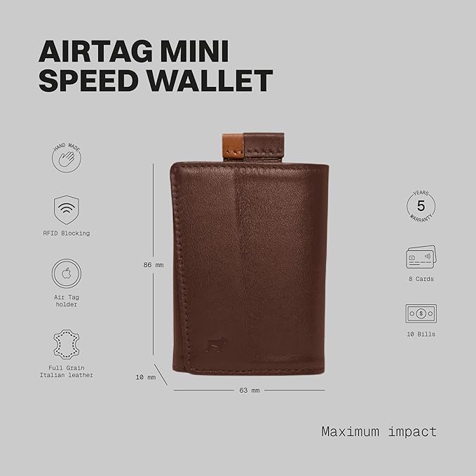 The Frenchie Co. - AirTag Speed Wallet Mini - Ultra-slim RFID blocking card holder with AirTag pocket - Minimalist front pocket wallet - Full-grain Italian leather