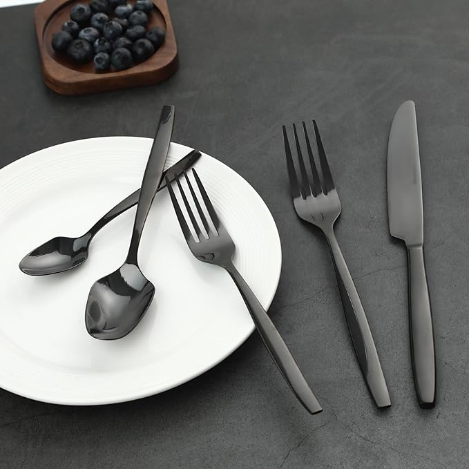Black 60-Piece Silverware Set,Stainless Steel Flatware Utensils Cutlery Set for 12,Including Steak Knife Fork and Spoon,Dishwasher Safe,Modern Tableware for Home & Dining