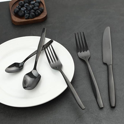 Black 30-Piece Silverware Set,Stainless Steel Flatware Utensils Cutlery Set for 6,Including Steak Knife Fork and Spoon,Dishwasher Safe,Modern Tableware for Home & Dining