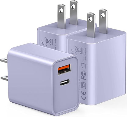 3 Pieces USB C Wall Charger for iPhone 14/15/16/17 Pro Max Plus Cube, 20W PD Type C Quick Power Adapter USBC Block Box Plug for Samsung S21 S20 Note 20 Fold3 Z Flip3 UBS-C Plug