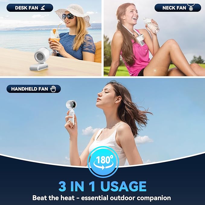 Portable Handheld Turbo Fan, 5 Gear Wind, Battery Operated, Up to 12 Working Hours, 3 IN 1 Hand Fans with Air Turbo Tech Cooling Fan for Outdoor Activities, Travel, Beach (White)