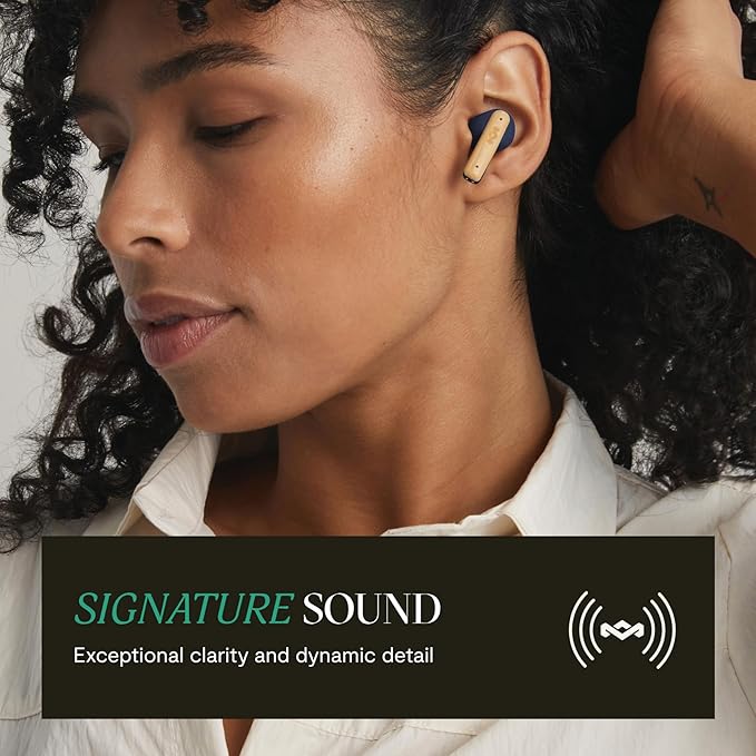 House of Marley Little Bird True Wireless Earbuds, Touch Controls, Built-in Mic, 24 Hours Playtime with Case, USB-C Quick Charge, Sustainable Materials, Movie and Gaming Mode (Blue)