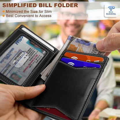 BULLIANT Men Wallet,Top Grain Leather Slim Wallet Magnetic Closure Simplifed Bill Folder RFID Blocking 11Cards