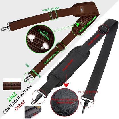 ZINZ Shoulder Strap 78" Universal Handbag Strap with Ultra-thick Fixed Padded and Dual Balanced Adjustable Buckles Shoulder Crossbody Strap for Briefcase Messenger Bag Laptop bag Luggage，Brown