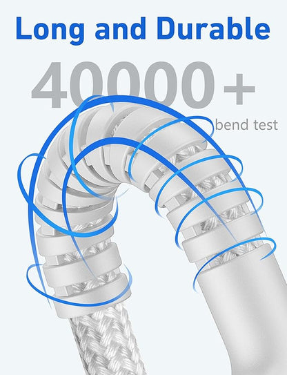 USB C to USB C Cable 10FT, 2Pack USB C Charger Cable, Long Type C Fast Charging Cable Nylon Braided USBC Charger Cord Compatible with iPhone 17/16/15/Plus/Pro Max/Samsung Galaxy S23 and More-Silver