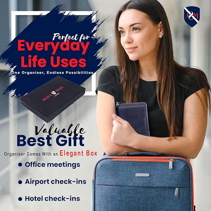 ALLEN & MATE Passport Holder Travel Wallet, 100% Leather RFID Blocking Travel Document Organiser for Men & Women