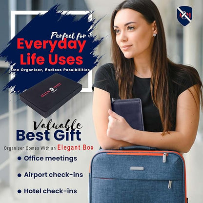 ALLEN & MATE Passport Holder Travel Wallet, 100% Leather RFID Blocking Travel Document Organiser for Men & Women