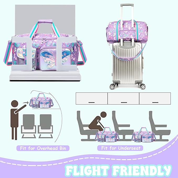Kid's Luggage Set 3 Piece Suitcase Set 16" Hardside Luggage with Spinner Wheels Girls Carry on Toddler Travel Rolling Suitcase with Duffle Bag Neck Pillow Airline Approved