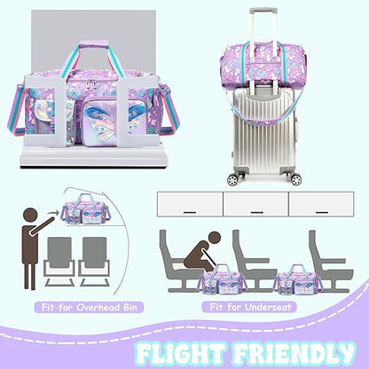 Kid's Luggage Set 3 Piece Suitcase Set 16" Hardside Luggage with Spinner Wheels Girls Carry on Toddler Travel Rolling Suitcase with Duffle Bag Neck Pillow Airline Approved
