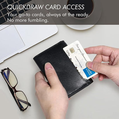 Trifold Leather Wallet for Men RFID Blocking – Mens Trifold Wallet Leather with 12 Card Slots, Gift for Men, American Flag Wallet Black