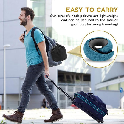 REDOFF®Travel Pillow for Neck Support, Memory Foam Neck Pillow for Airplane, Car, Office - Adjustable Strap with Magic Tape, Breathable & Portable with Storage Bag（Peacock Blue