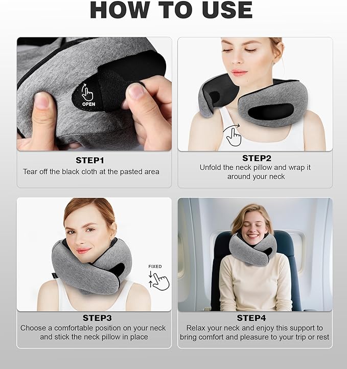 Travel Neck Pillow, Newly Upgraded Hooded Neck Pillow , 100% Pure Memory Foam Travel Pillow for Flight Headrest Sleep,Windproof and heat preservation,Suitable for use in Outdoor/Plane/Car/Office