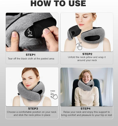 Travel Neck Pillow, Newly Upgraded Hooded Neck Pillow , 100% Pure Memory Foam Travel Pillow for Flight Headrest Sleep,Windproof and heat preservation,Suitable for use in Outdoor/Plane/Car/Office